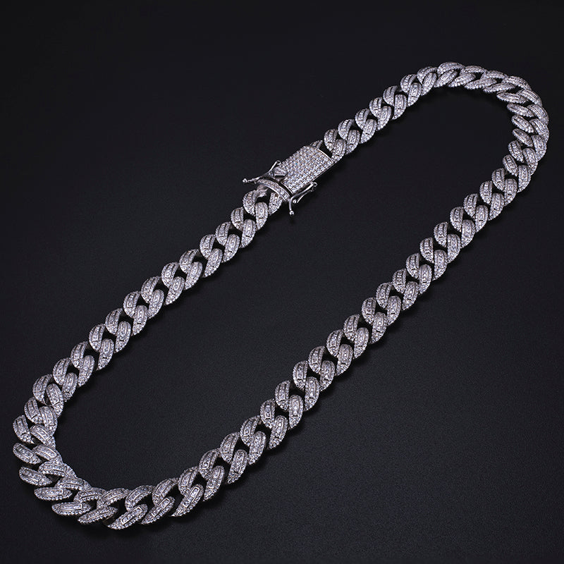 Ecogemma Ecoc-452: Ice-Out Moissanite Cuban Link Bracelet in Sterling Silver Majesty
