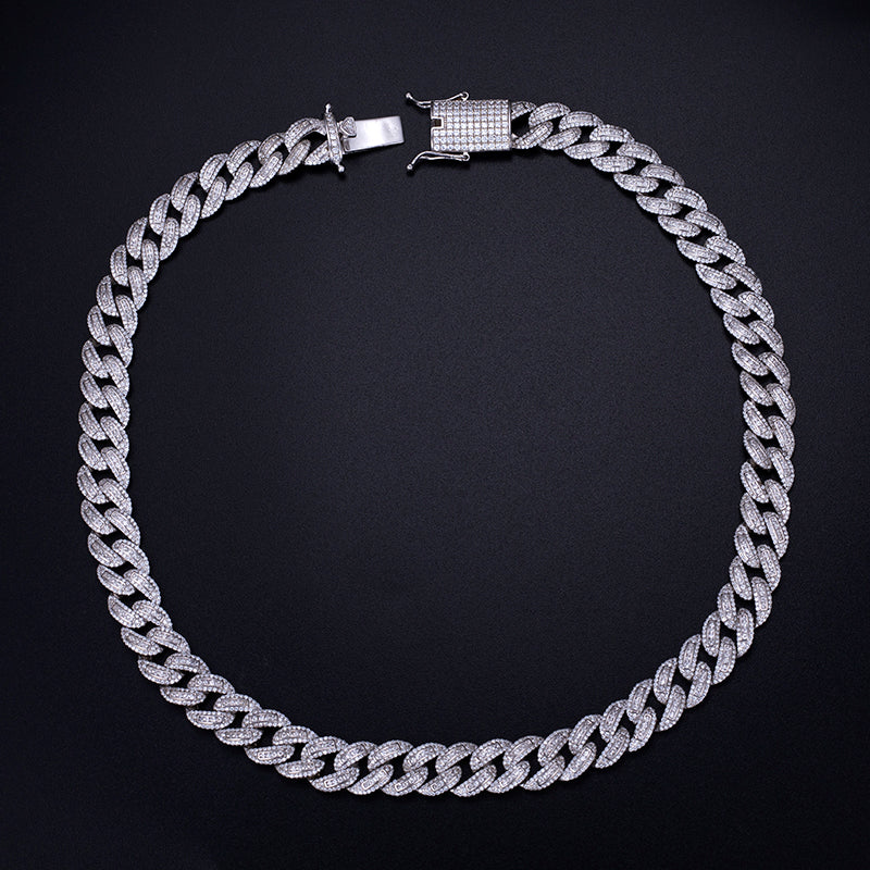 Ecogemma Ecoc-452: Ice-Out Moissanite Cuban Link Bracelet in Sterling Silver Majesty