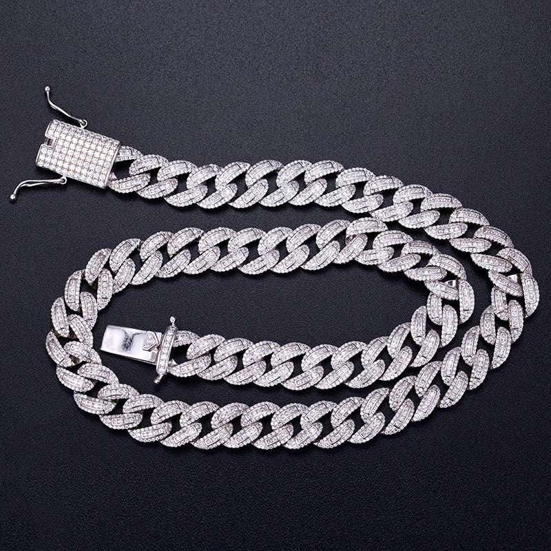 Ecogemma Ecoc-452: Ice-Out Moissanite Cuban Link Bracelet in Sterling Silver Majesty