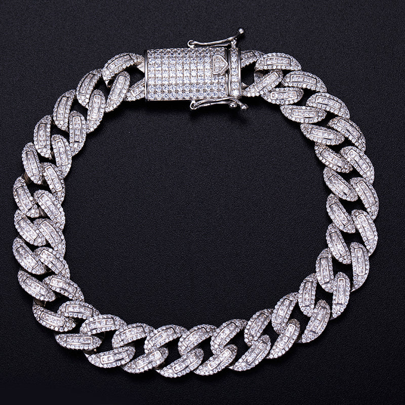 Ecogemma Ecoc-452: Ice-Out Moissanite Cuban Link Bracelet in Sterling Silver Majesty