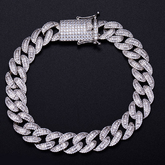 Ecogemma Ecoc-452: Ice-Out Moissanite Cuban Link Bracelet in Sterling Silver Majesty