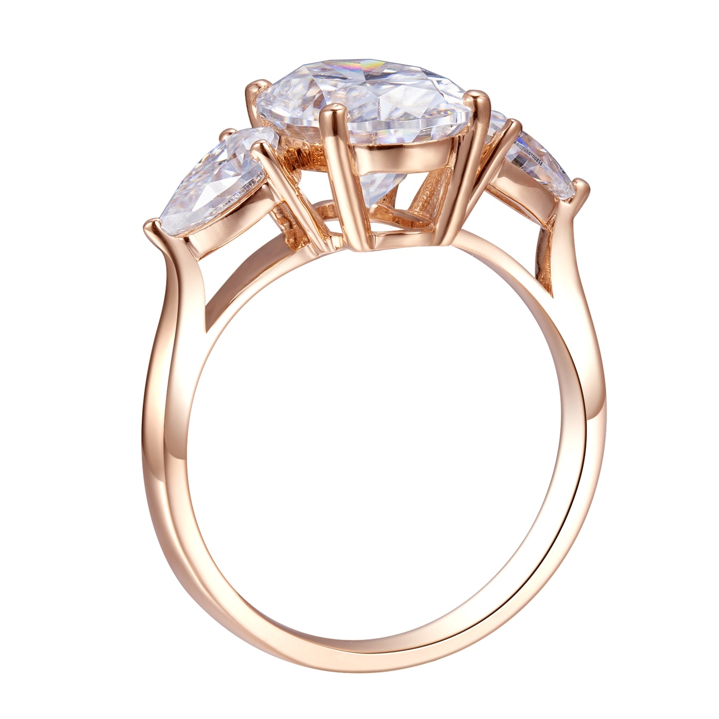 Eco-463: Golden Orbit – Anillo de tres piedras con diamantes ovalados y en forma de pera cultivados en laboratorio en oro amarillo de 18 quilates 