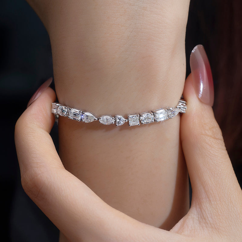 Ecob-576 "Cadence of Light" Lab-Grown Diamond Multi-Cut Tennis Bracelet