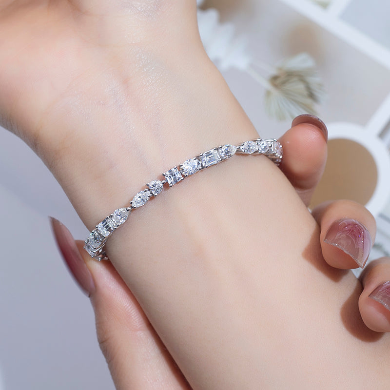 Ecob-576 "Cadence of Light" Lab-Grown Diamond Multi-Cut Tennis Bracelet
