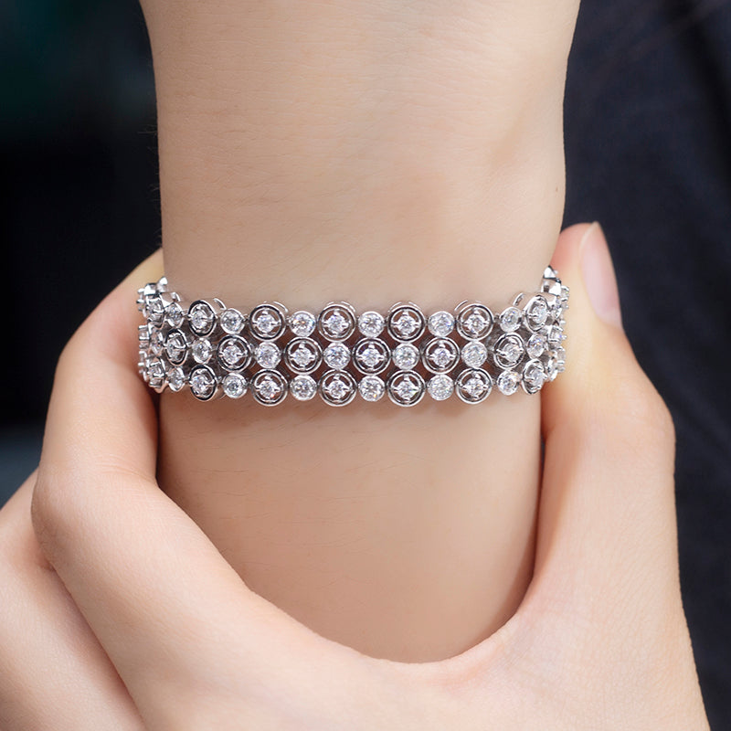 Ecob-586 Luminous Tides Lab-Grown Diamond Multi-Row Cluster Bracelet
