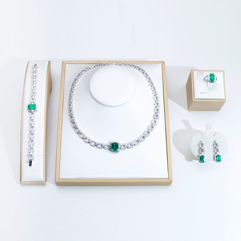 Ecob-589 “Verdant Axis” Lab-Grown Emerald &amp; Diamond Link Bracelet