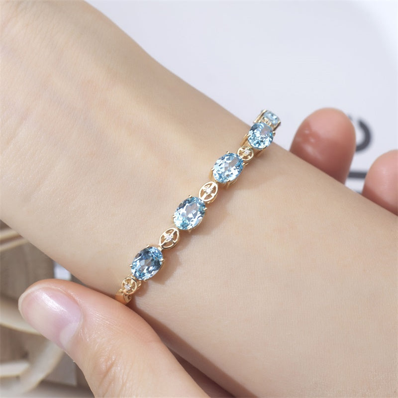 Ecob-594 | AzureGrace Oval Lab Sapphire Bracelet in 18K  Gold