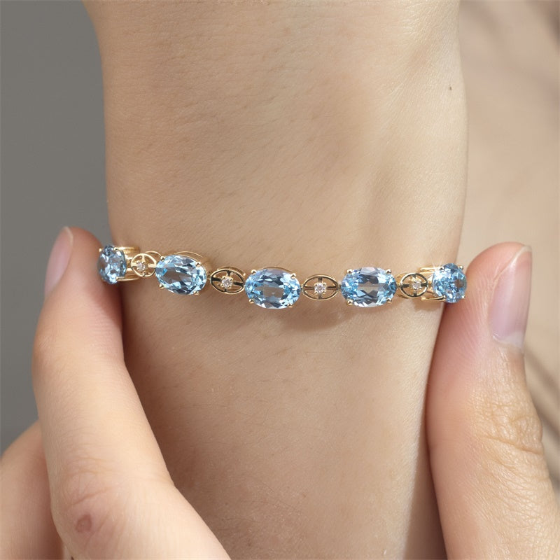 Ecob-594 | AzureGrace Oval Lab Sapphire Bracelet in 18K  Gold