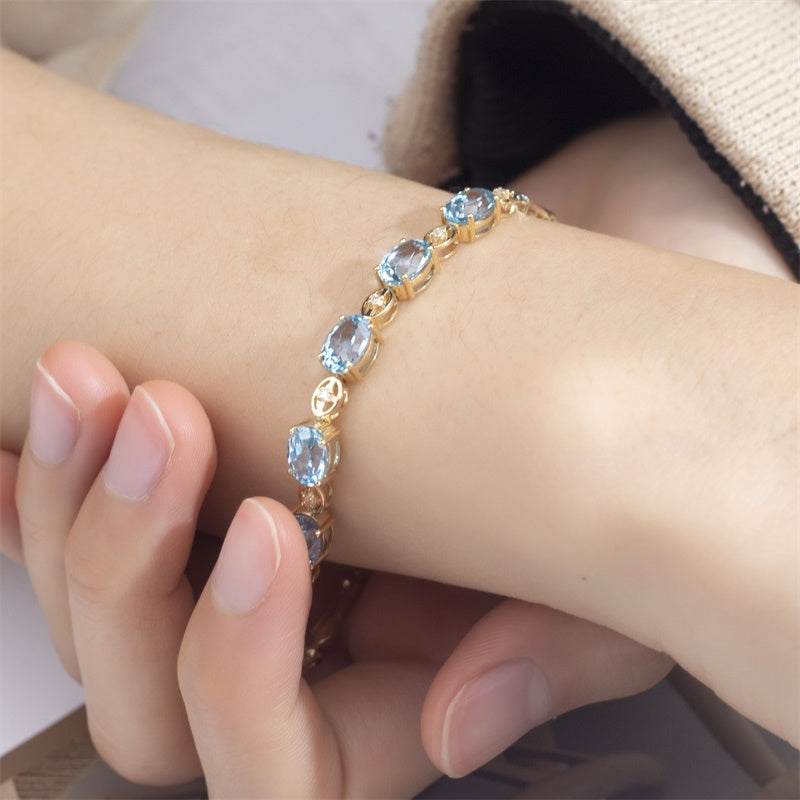 Ecob-594 | AzureGrace Oval Lab Sapphire Bracelet in 18K  Gold