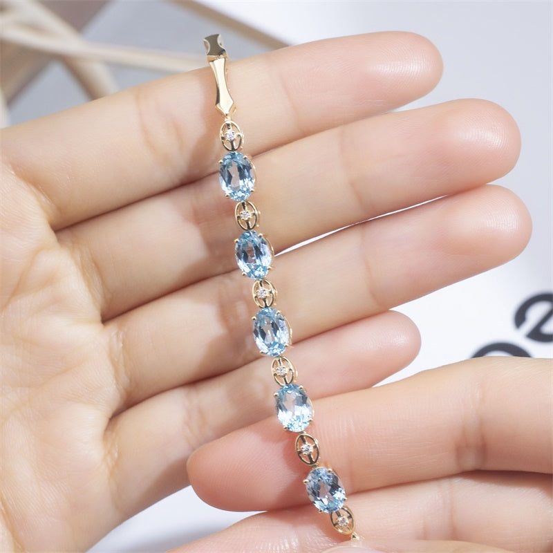 Ecob-594 | AzureGrace Oval Lab Sapphire Bracelet in 18K  Gold