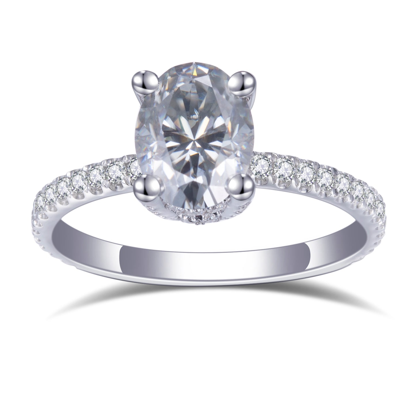 Eco-405: オーバルブリリアンス – ラボグロウンダイヤモンドパヴェエンゲージリング（18Kホワイトゴールド） 