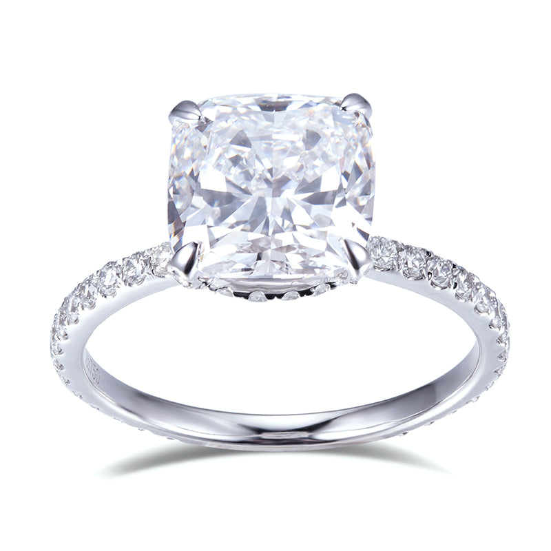 Eco-510: セレスティアルクッション – 18Kホワイトゴールドのラボグロウンダイヤモンドハローリング