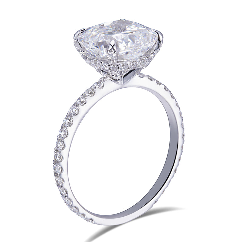 Eco-510: セレスティアルクッション – 18Kホワイトゴールドのラボグロウンダイヤモンドハローリング