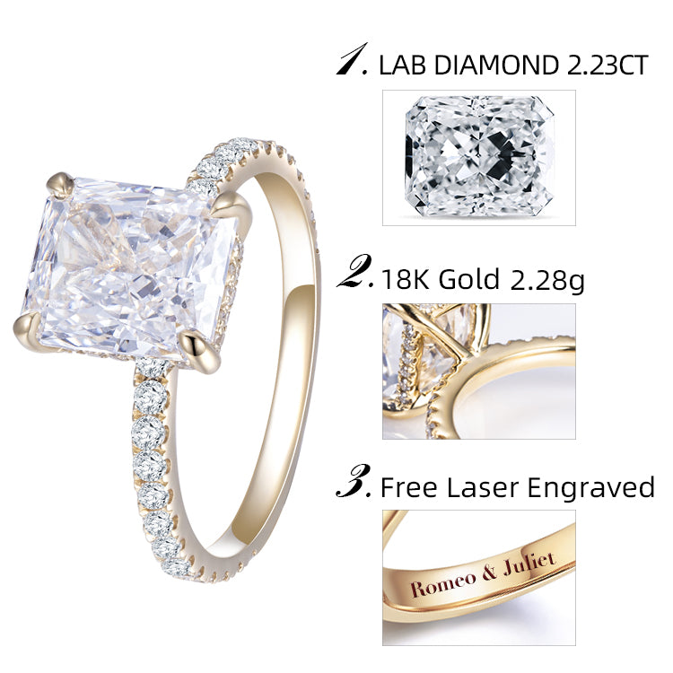 Eco-522: Resplandor Dorado – Anillo con pavé de diamantes radiantes cultivados en laboratorio en oro amarillo de 18 quilates 