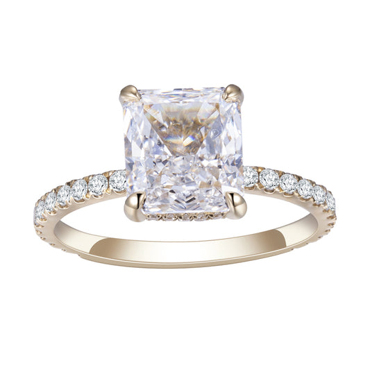 Eco-522: Resplandor Dorado – Anillo con pavé de diamantes radiantes cultivados en laboratorio en oro amarillo de 18 quilates 