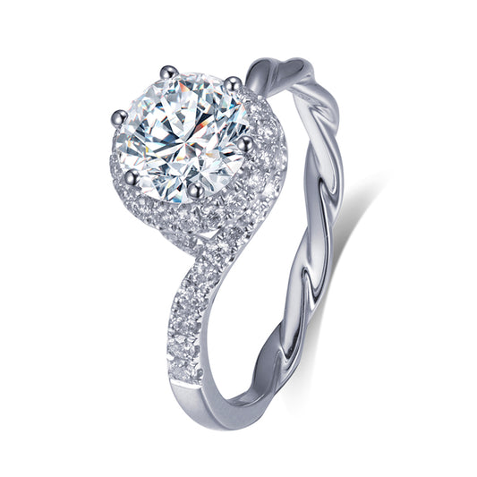 Eco-527: Twisted Light – Anillo con halo de diamantes redondos cultivados en laboratorio en oro blanco de 18 quilates 