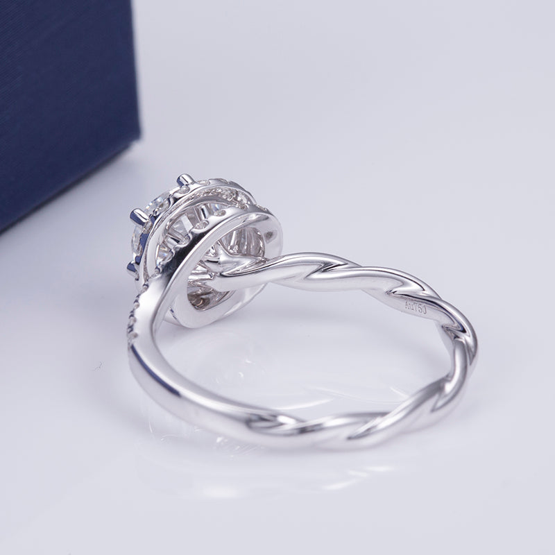Eco-527: Twisted Light – Anillo con halo de diamantes redondos cultivados en laboratorio en oro blanco de 18 quilates 