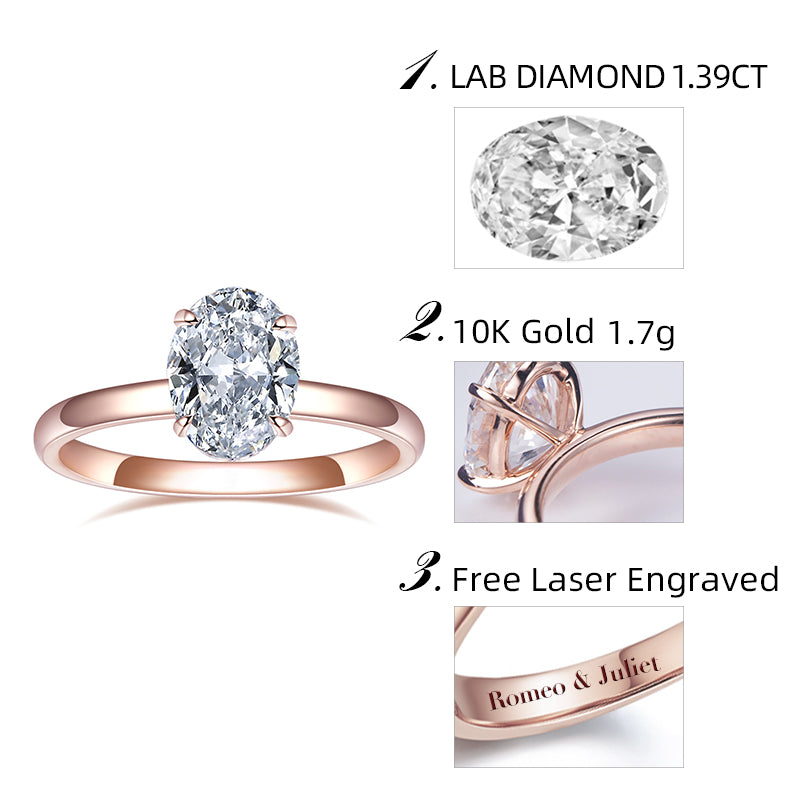 Eco-548: Blush Horizon – Anillo solitario con diamante ovalado cultivado en laboratorio en oro rosa de 18 quilates 