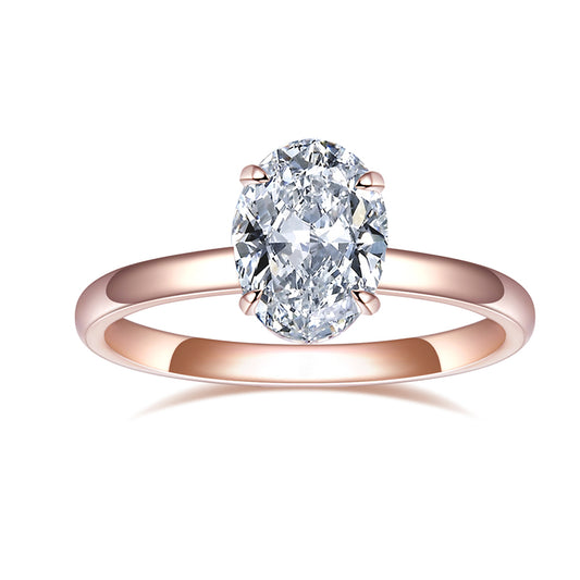 Eco-548: Blush Horizon – Anillo solitario con diamante ovalado cultivado en laboratorio en oro rosa de 18 quilates 