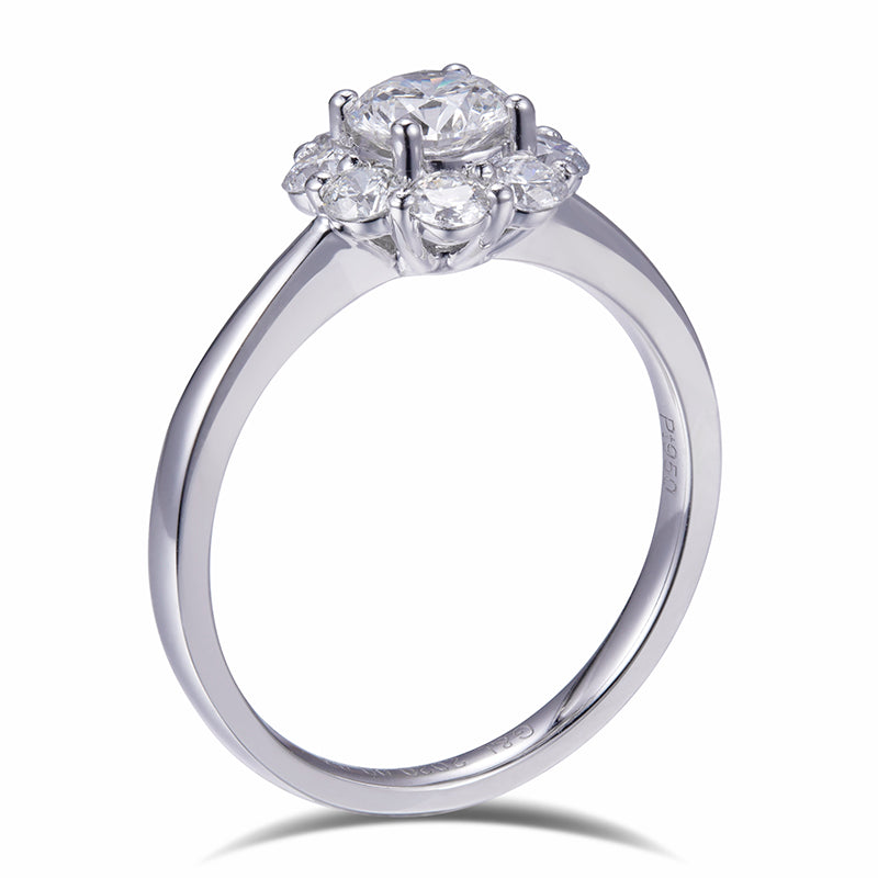 Eco-549: 輝きの花 – ラボグロウンダイヤモンド フローラルハローリング 18Kホワイトゴールド