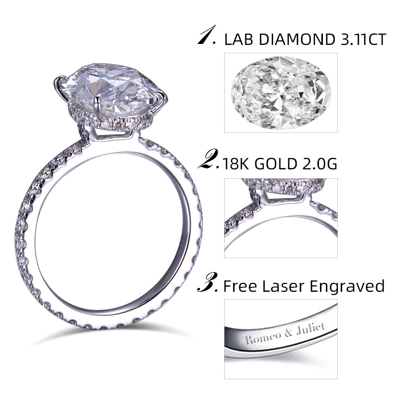 Eco-552: Llama Eterna – Anillo de eternidad con diamantes ovalados cultivados en laboratorio en oro blanco de 18 quilates 