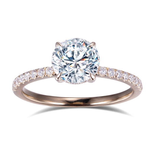 Eco-556: Claridad dorada – Anillo con pavé de diamantes redondos cultivados en laboratorio en oro amarillo de 18 quilates 