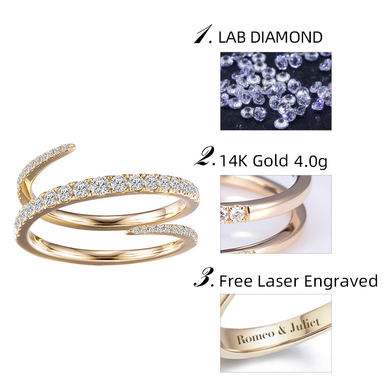 Eco-565: スパイラルラディアンス – 18Kゴールド製ラボグロウンダイヤモンドコイルリング