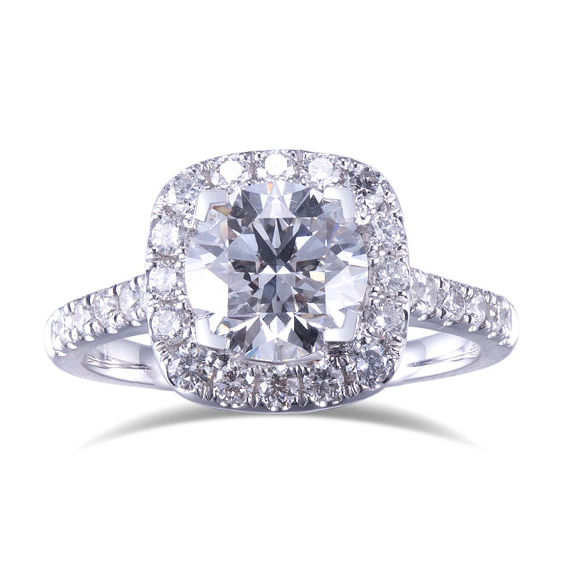 Eco-572: Halo Embrace – Anillo con halo de diamantes redondos cultivados en laboratorio en oro blanco de 18 quilates.