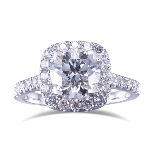 Eco-572: Halo Embrace – Anillo con halo de diamantes redondos cultivados en laboratorio en oro blanco de 18 quilates.