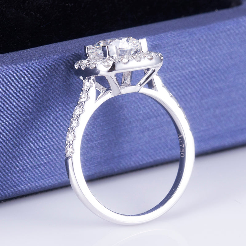 Eco-572: Halo Embrace – Anillo con halo de diamantes redondos cultivados en laboratorio en oro blanco de 18 quilates.