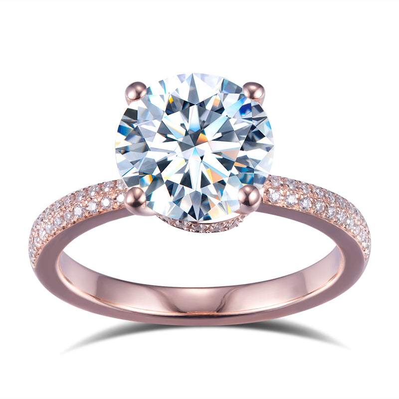 Eco-599: Rubor Radiante – Anillo con pavé de diamantes redondos cultivados en laboratorio en oro rosa de 18 quilates 