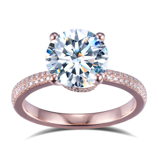 Eco-599: Rubor Radiante – Anillo con pavé de diamantes redondos cultivados en laboratorio en oro rosa de 18 quilates 