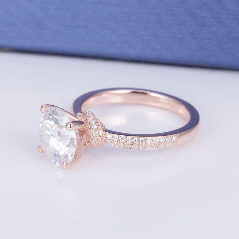 Eco-599: Rubor Radiante – Anillo con pavé de diamantes redondos cultivados en laboratorio en oro rosa de 18 quilates 