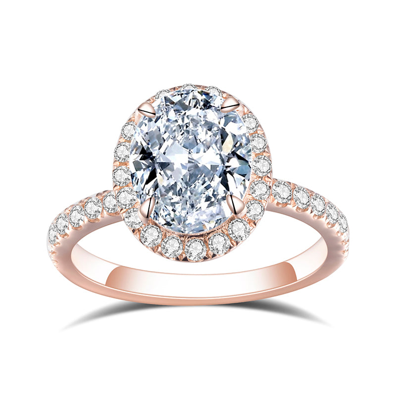 Eco-600: オーバルエンブレイス – ラボグロウンダイヤモンドハローリング（18Kローズゴールド） 