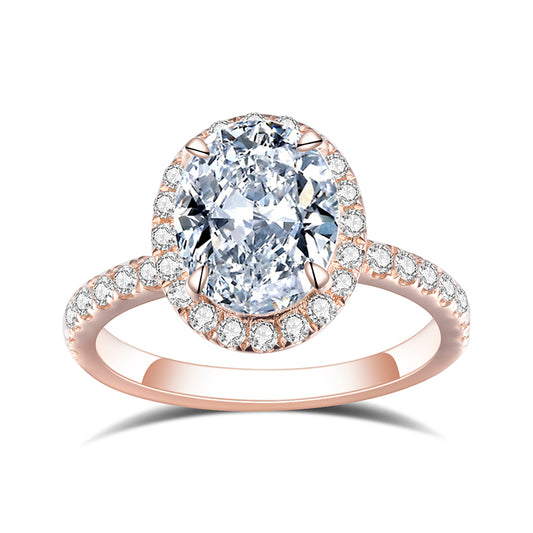 Eco-600: オーバルエンブレイス – ラボグロウンダイヤモンドハローリング（18Kローズゴールド） 