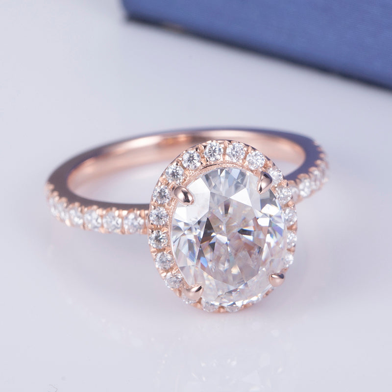 Eco-600: オーバルエンブレイス – ラボグロウンダイヤモンドハローリング（18Kローズゴールド） 