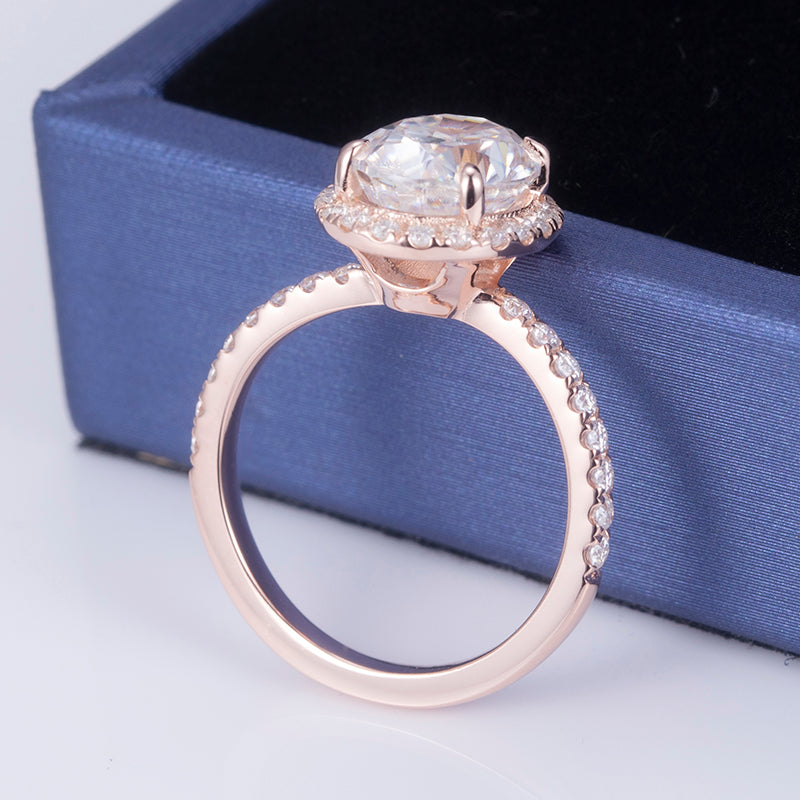 Eco-600: オーバルエンブレイス – ラボグロウンダイヤモンドハローリング（18Kローズゴールド） 