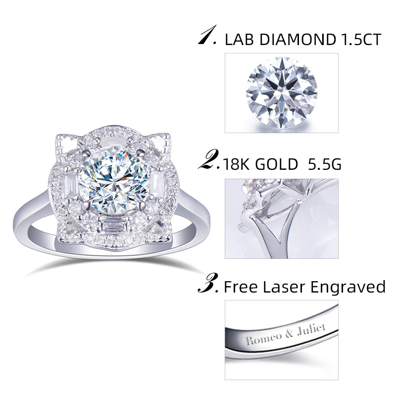 Eco-616: Celestial Bloom – Anillo con halo de diamantes cultivados en laboratorio en oro blanco de 18 quilates 