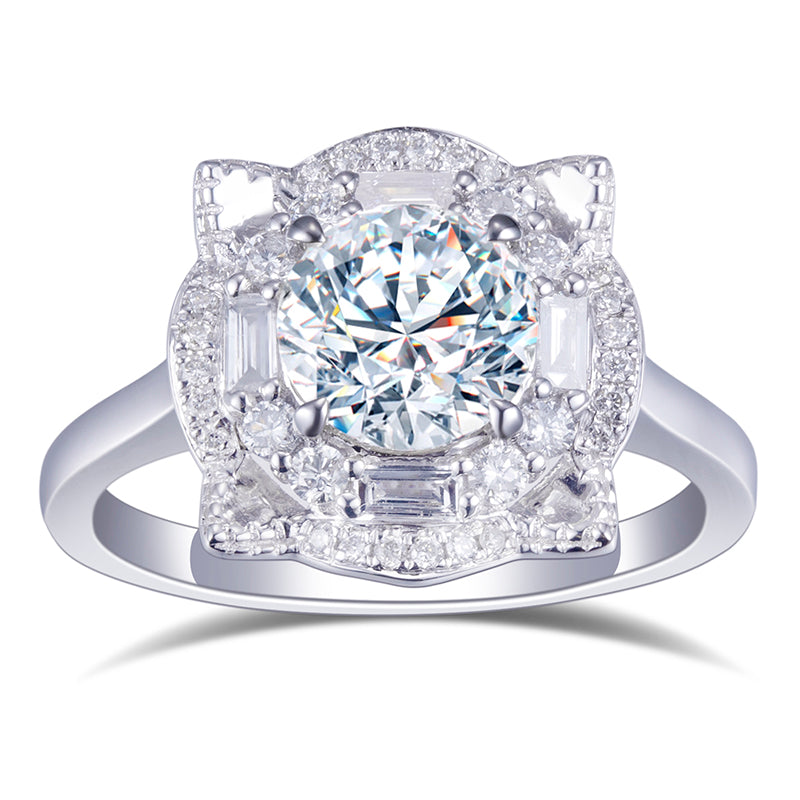 Eco-616: Celestial Bloom – Anillo con halo de diamantes cultivados en laboratorio en oro blanco de 18 quilates 