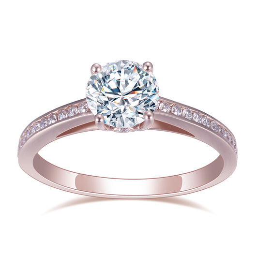 Eco-626: Ember Halo – Anillo solitario con pavé de diamantes cultivados en laboratorio en oro rosa de 18 quilates 