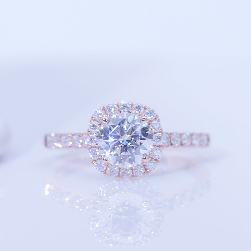 Eco-627: Blush Flame – Anillo con pavé de diamantes color champán cultivados en laboratorio en oro rosa de 18 quilates 