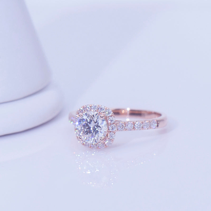 Eco-627: Blush Flame – Anillo con pavé de diamantes color champán cultivados en laboratorio en oro rosa de 18 quilates 