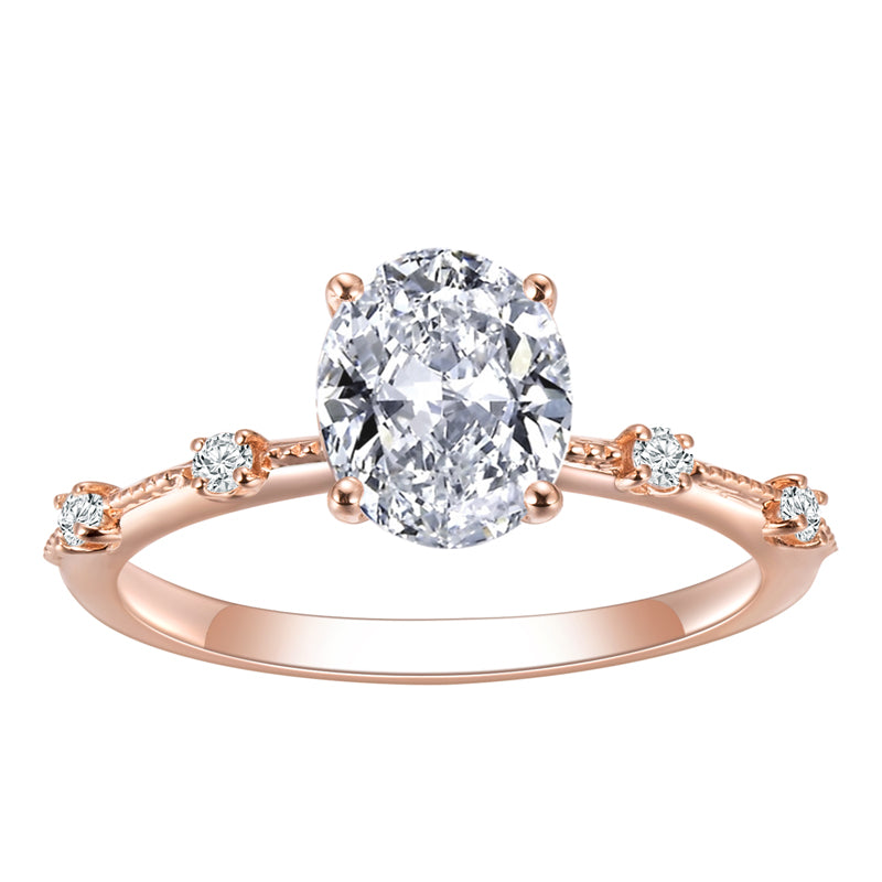 Eco-632: ローズホライゾン – ラボグロウンオーバルダイヤモンドアクセントリング（18Kローズゴールド） 