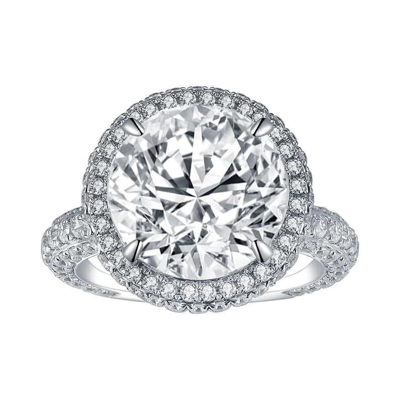 Eco-635: Corona Celestial – Anillo con halo de diamantes cultivados en laboratorio en oro blanco de 18 quilates 