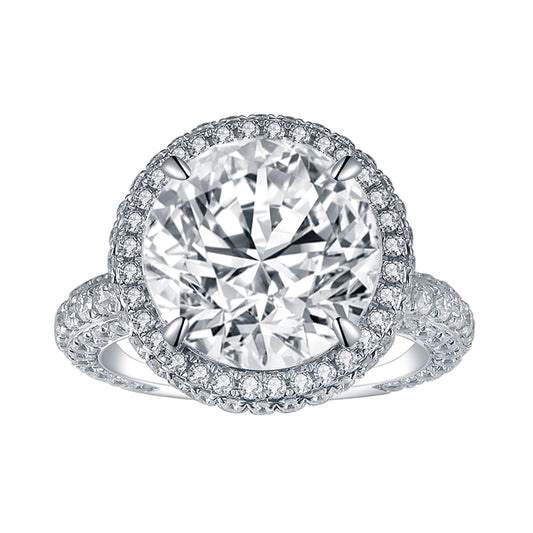 Eco-635: Corona Celestial – Anillo con halo de diamantes cultivados en laboratorio en oro blanco de 18 quilates 