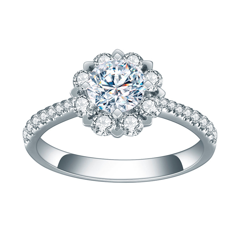 Eco-643: Bloomlight – ラボグロウンダイヤモンド フローラルハローリング 18Kホワイトゴールド