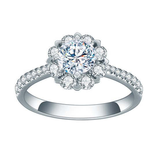 Eco-643: Bloomlight – ラボグロウンダイヤモンド フローラルハローリング 18Kホワイトゴールド