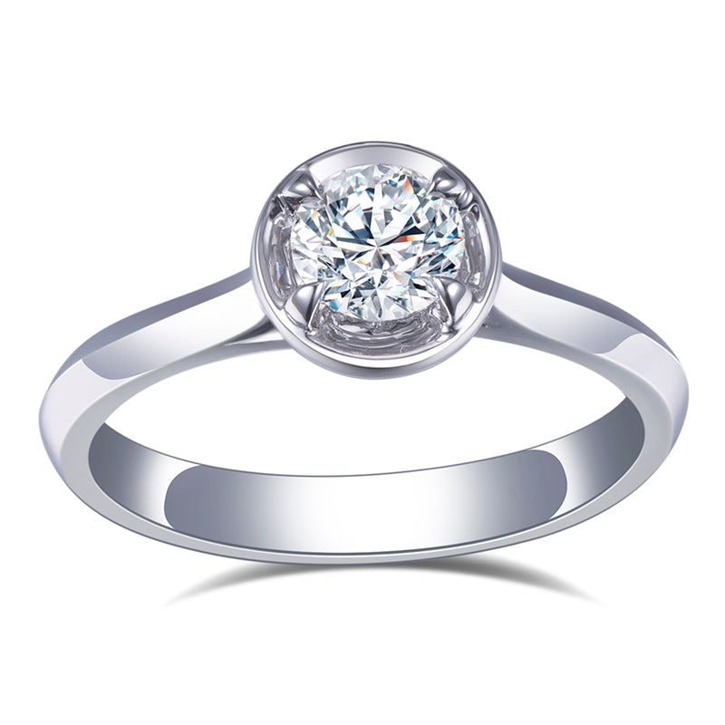 Eco-662: Still Orbit – Anillo solitario con bisel de diamantes cultivados en laboratorio en oro blanco de 18 quilates