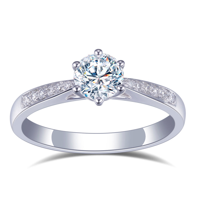 Eco-669: Radiant Axis – Anillo solitario con pavé de diamantes cultivados en laboratorio en oro blanco de 18 quilates