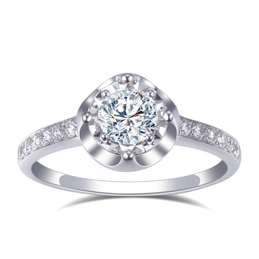 Eco-671: ペタルラディアンス – ラボグロウンクッションハローリング（18Kホワイトゴールド）